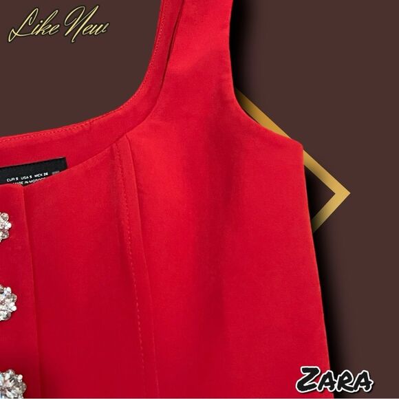 Like New ZARA Red Bustier Top with Rhinestone Buttons - Size Small - Picture 4 of 7